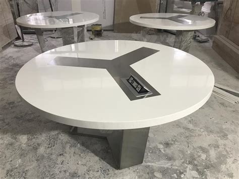 White Stone Top Conference Table Modern Design Round Shap