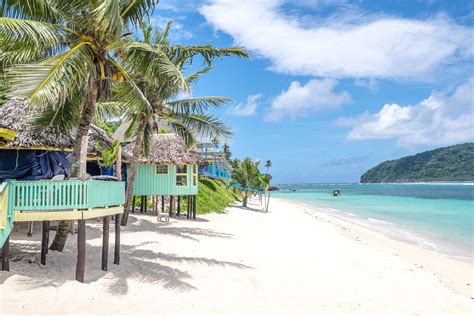 View along Lalomanu Beach, Upolu Island, Samoa, South Pacific, of ...