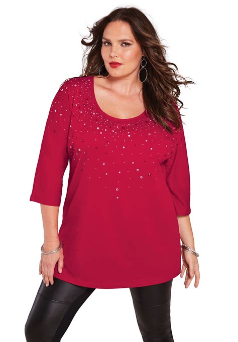 Roaman's - Roaman's Plus Size Three-quarter Sleeve Embellished Tunic ...