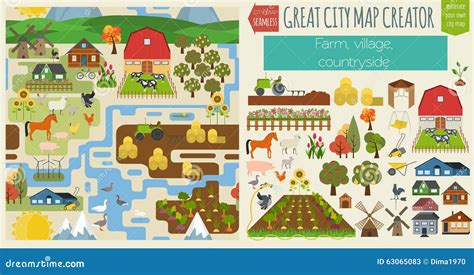 Great City Map Creator.Seamless Pattern Map. Village, Farm, Coun Stock ...