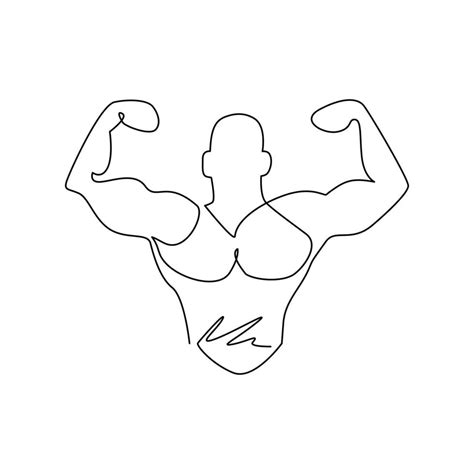 Single continuous line drawing bodybuilder icon, fitness and ...