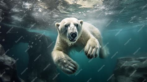 Premium AI Image | White Polar Bear Swimming Underwater