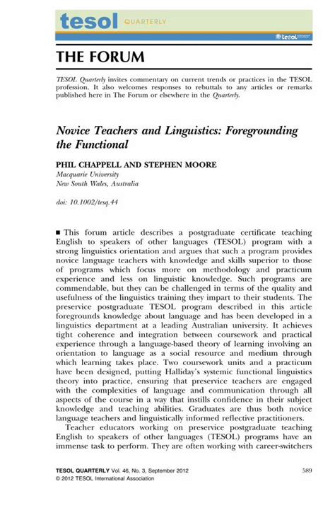 (PDF) Novice Teachers and Linguistics: Foregrounding the Functional ...