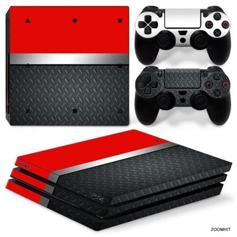 PS4 Pro Playstation 4 Console Skin Decal Sticker Red Metal + 2 ...