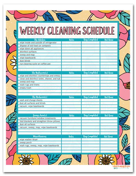 Printable Cleaning Schedule Template - Image to u