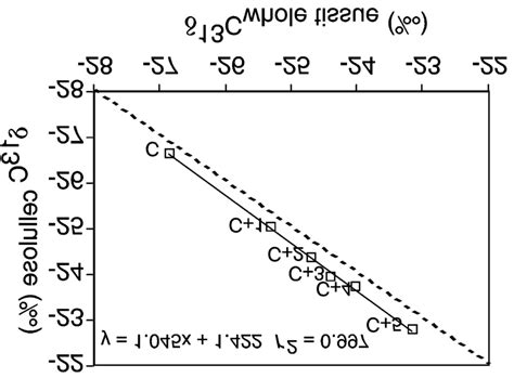 Relationship between carbon isotope composition (δ 13 C, ‰) of whole ...