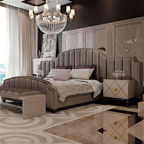 Art Deco Inspired High End Upholstered Bed With Extended Headboard ...