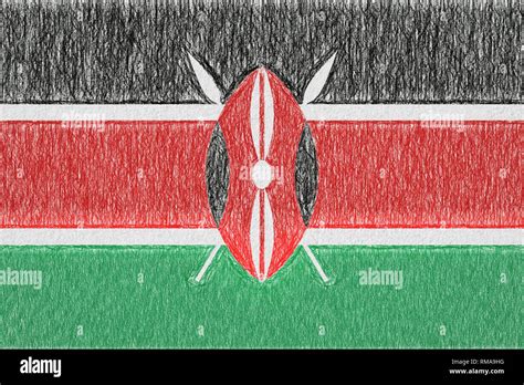 Kenya painted flag. Patriotic drawing on paper background. National ...