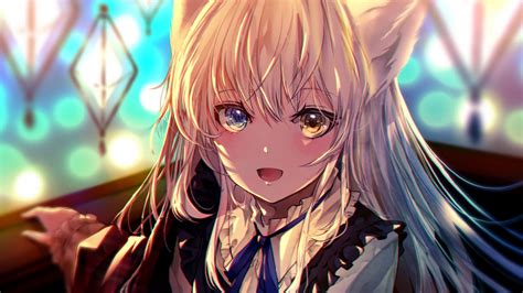 Blue Yellow Eyes White Hair Anime Girl In Colorful Background HD Anime ...