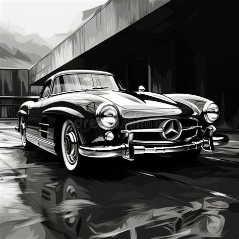 Classic Mercedes 500sl Black and White Vector Illustration Stock ...