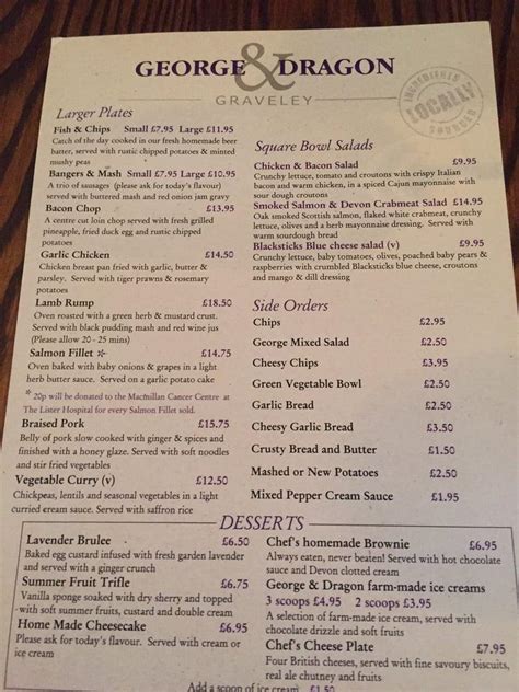 Menu at George & Dragon pub & bar, Stevenage