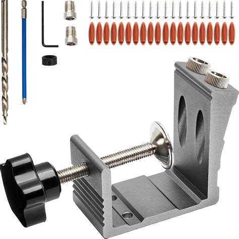 Pocket Hole Jig Kit Woodworking Punch All-Matel Pocket Screw Jig with 3 ...