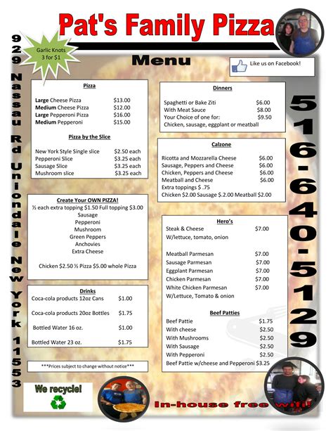 Pat's Pizzeria menu in Pennsville Township, New Jersey, USA