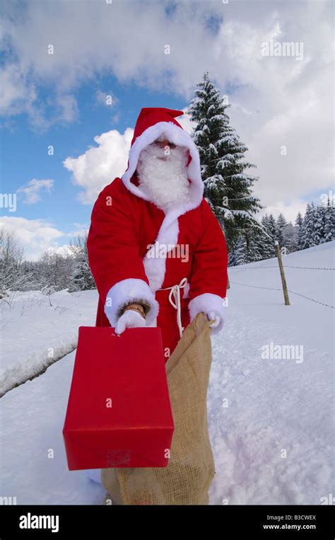 Santa Claus Father Christmas in a beautiful winter landscape Stock ...