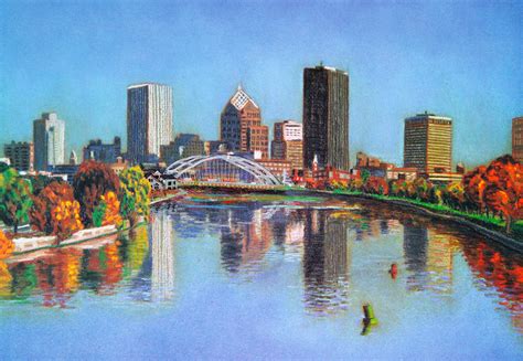 Rochester NY Skyline Autumn Art Print of a Pastel Drawing | Etsy