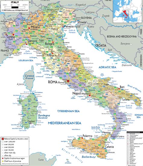 Detailed Political Map of Italy - Ezilon Maps