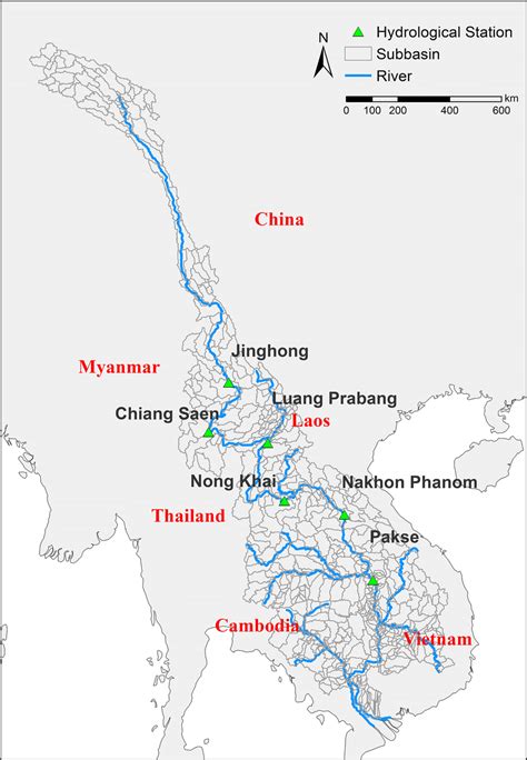 Map of the Lancang-Mekong River basin, subbasin division and ...