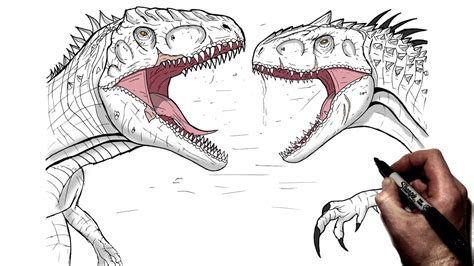 How To Draw Giganotosaurus Vs Indominus Rex Step By Step Jurassic | The ...