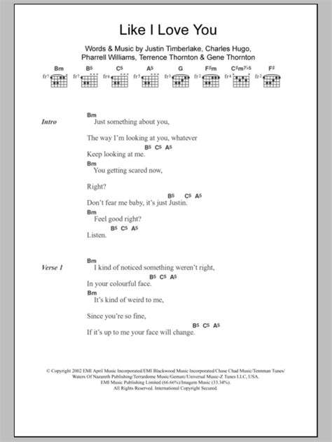 Like I Love You by Justin Timberlake - Guitar Chords/Lyrics - Guitar ...