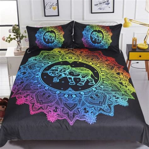 Mandala Elephant Rainbow Colored Duvet Cover Bedding Set - Metal Pigeon