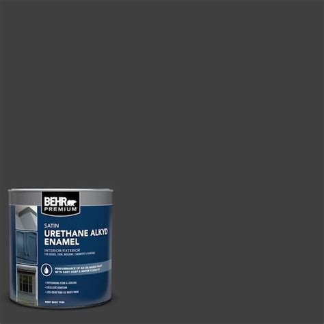 BEHR PREMIUM 1 qt. #1350 Ultra Pure Black Satin Enamel Urethane Alkyd ...