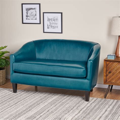 Isolde Leather Loveseat, Teal - Walmart.com