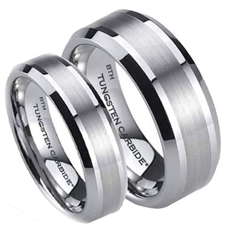 His Hers Matching Tungsten Carbide Wedding Ring Set