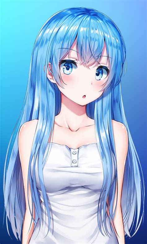 Blue Hair, Anime Girl, Cute, Original, Wallpaper - Anime Blue Haired ...