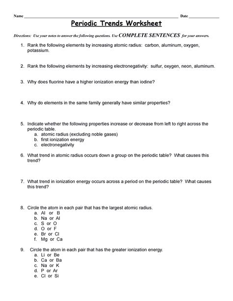 1. 05 Periodic Trends Worksheet-1 - Name - Studocu