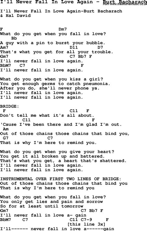 Song I'll Never Fall In Love Again by Burt Bacharach, song lyric for ...