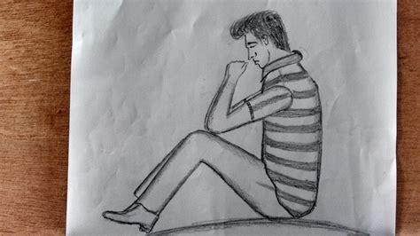 Sad man drawing // How to draw a man sitting down // Person sitting ...