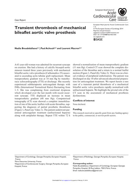 (PDF) Transient thrombosis of mechanical bileaflet aortic valve prosthesis