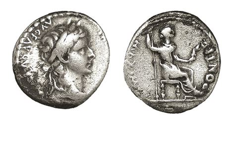 Roman Empire. Tiberius (14-37). Denarius. Seated Livia. - Catawiki