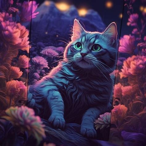 Premium AI Image | A cat in a flower garden