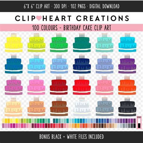 100 Birthday Cake Digital Clip Art, Commercial Use Instant Download PNG ...