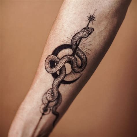 LAZY DUO Alchemy Snake & Moon Tattoos Realistic tattoo Stickers Long ...