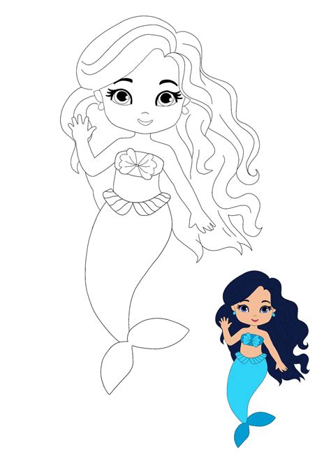 Mermaid Princess with sample | Mermaid coloring, Mermaid coloring pages ...