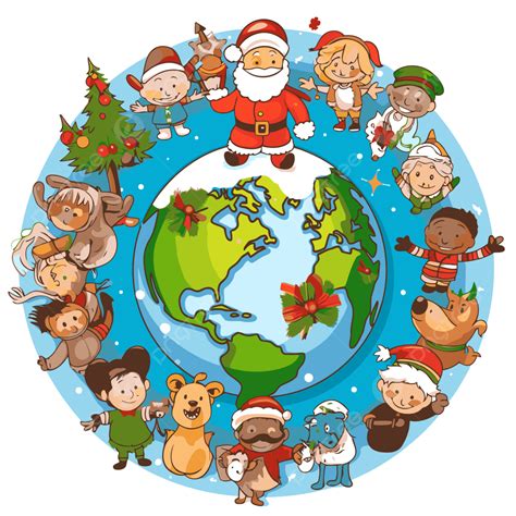 Christmas Around The World Clipart Santa With Children Around The Globe ...