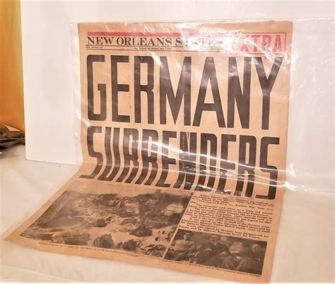 Lot #268 GERMANY SURRENDERS - original full 1945 Newspaper New Orleans ...