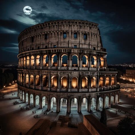 Premium AI Image | Photo of the Colosseum at night with a full moon ...