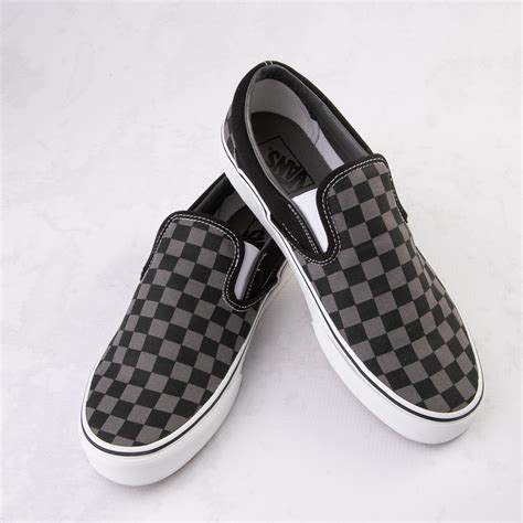 Vans Slip-On Checkerboard Skate Shoe - Gray / Black | Journeys