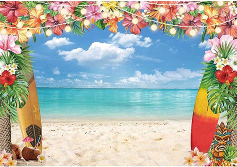 Buy LIVUCEE 7x5ft Fabric Summer Hawaiian Beach Backdrop for Photography ...