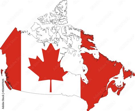 Canada Map Flag. Canadian Border Boundary Country Shape Nation National ...