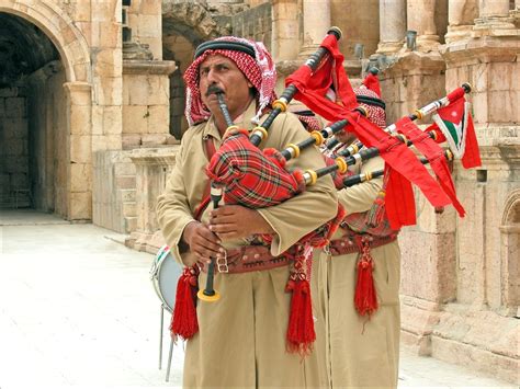 Jordanian folklore band playing bagpipes in Jerash | Jerash, Jordans ...