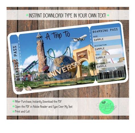 Printable Ticket to Universal Studios Boarding Pass, Customizable ...