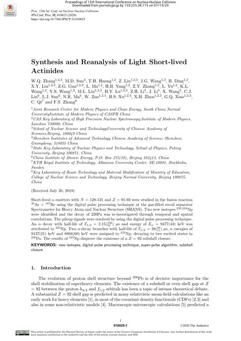 (PDF) Synthesis and Reanalysis of Light Short-lived Actinides