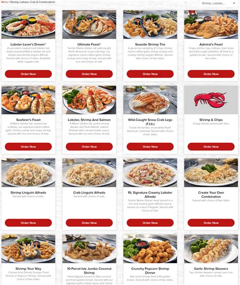 Red Lobster Menu Printable