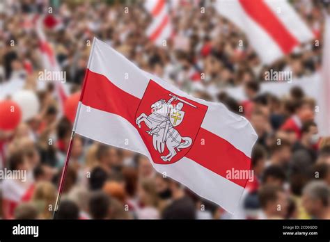 National white red white flag of Belarus with historic belarusian coat ...