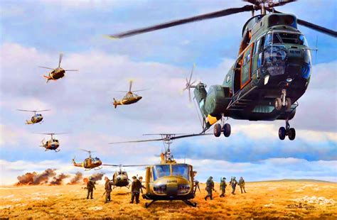 British troops disembarking from helicopters during the Falklands War ...