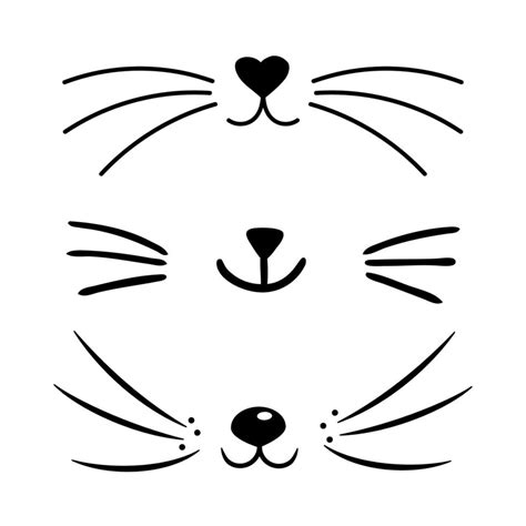 Set of vector flat cat heart nose. Cute cat face silhouette icon ...